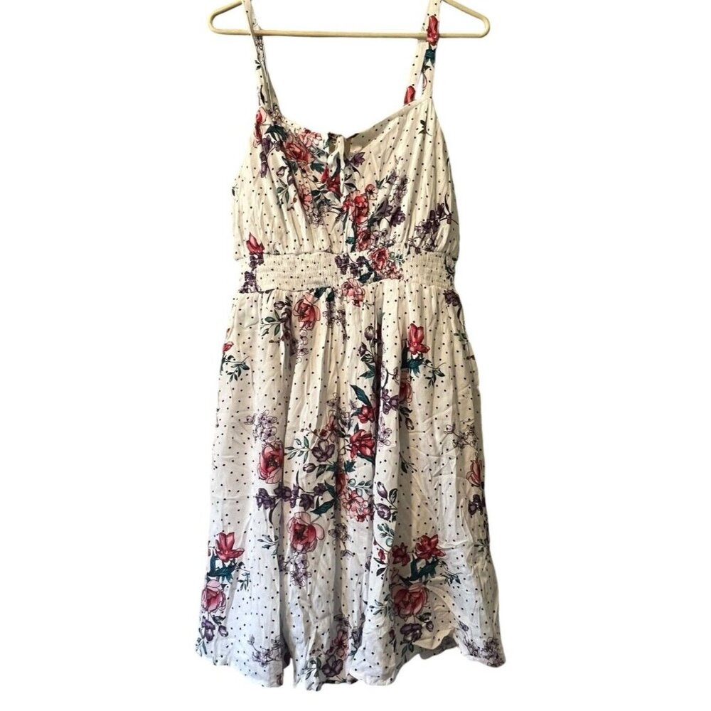 torrid Cream Floral Midi Dress with Red & Purple Accents